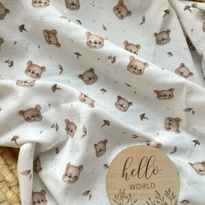 Muślinowy otulacz niemowlęcy double gauze – wzór beżowe misie