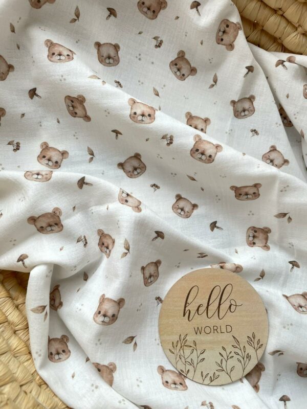 Bezowemisie Muślinowy otulacz niemowlęcy double gauze – wzór beżowe misie