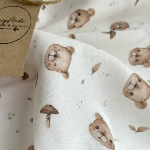 Muślinowy otulacz niemowlęcy double gauze – wzór beżowe misie