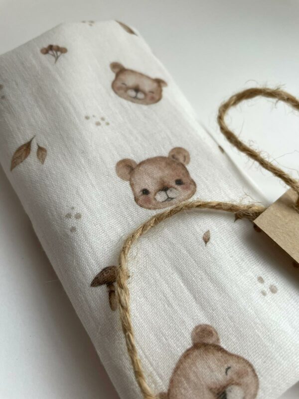 Bezowemisie5 Pieluszka muślinowa Double Gauze Beżowe Misie